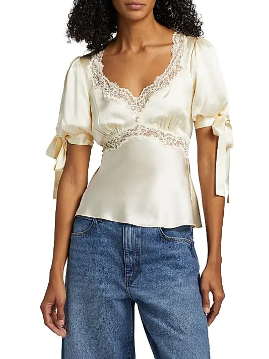 Champagne Lace Satin Top