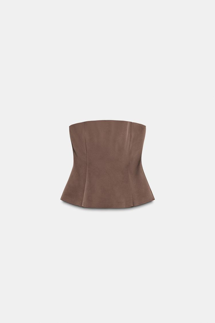 Cocoa Satin Strapless Top