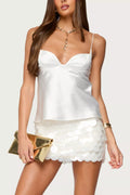 White Satin Lotus Cami Top