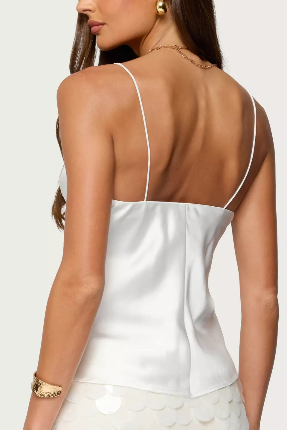 White Satin Lotus Cami Top