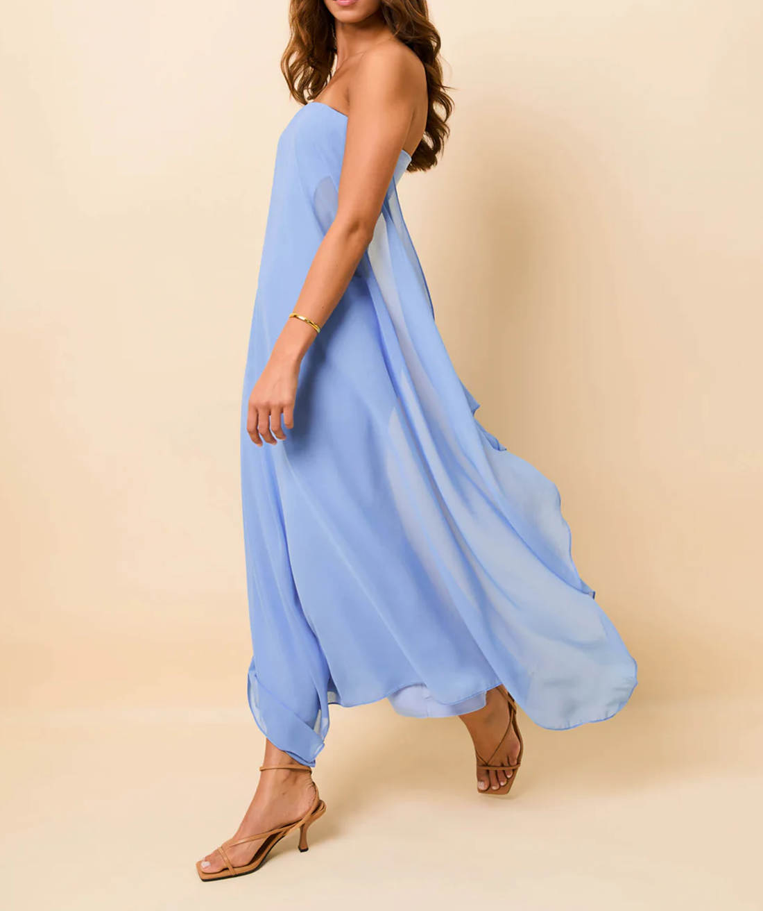 Sky Blue Strapless Chiffon Maxi Dress