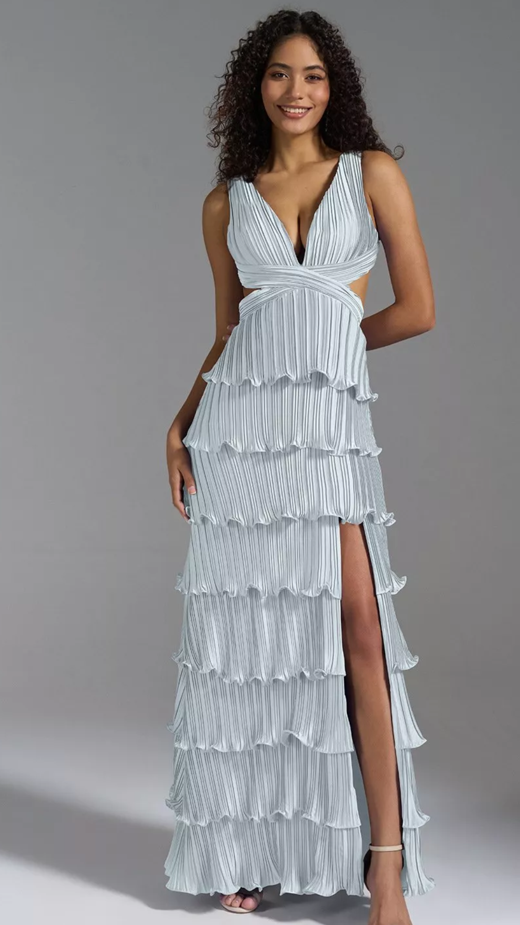 V-Neck Wide Straps Cutout Pleated Side Dresses