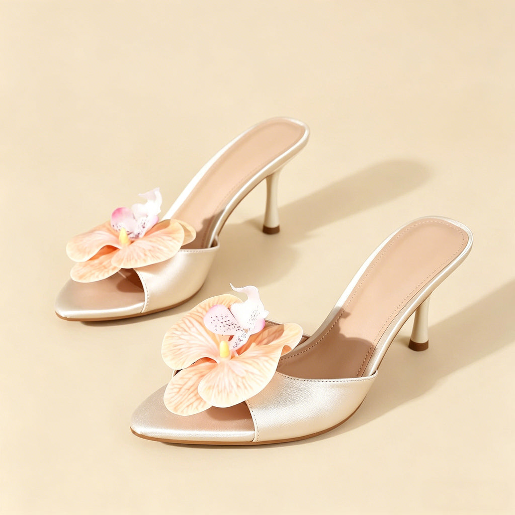 Elegant Floral Open Toe Stiletto Sandals