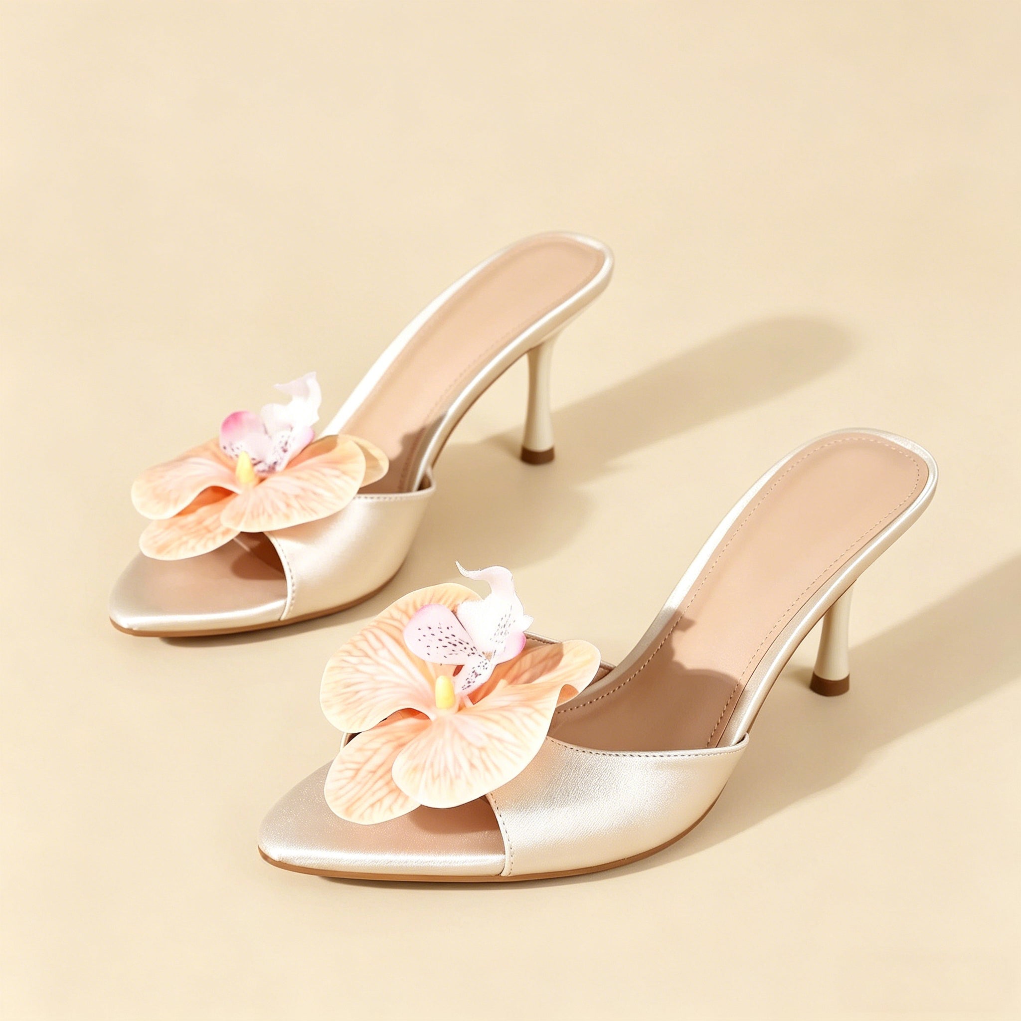 Elegant Floral Open Toe Stiletto Sandals
