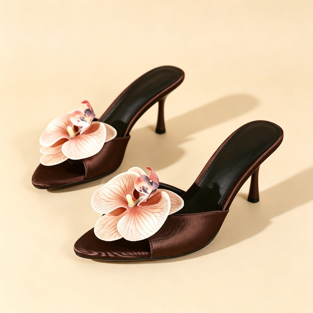 Elegant Floral Open Toe Stiletto Sandals