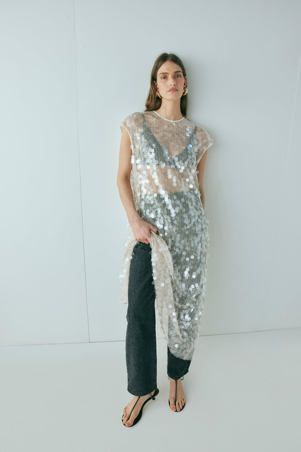 Off-White Sequined Long Dress