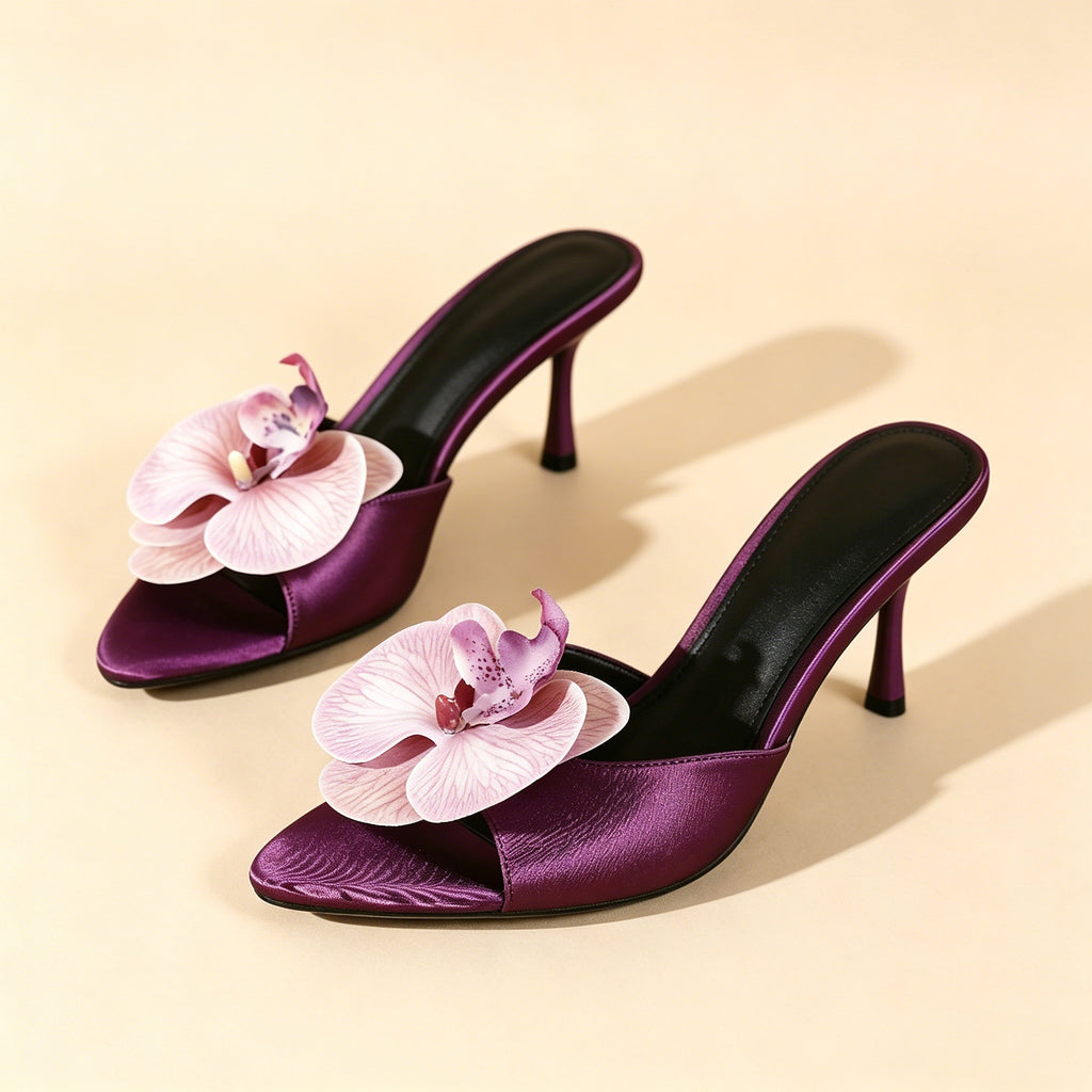Elegant Floral Open Toe Stiletto Sandals