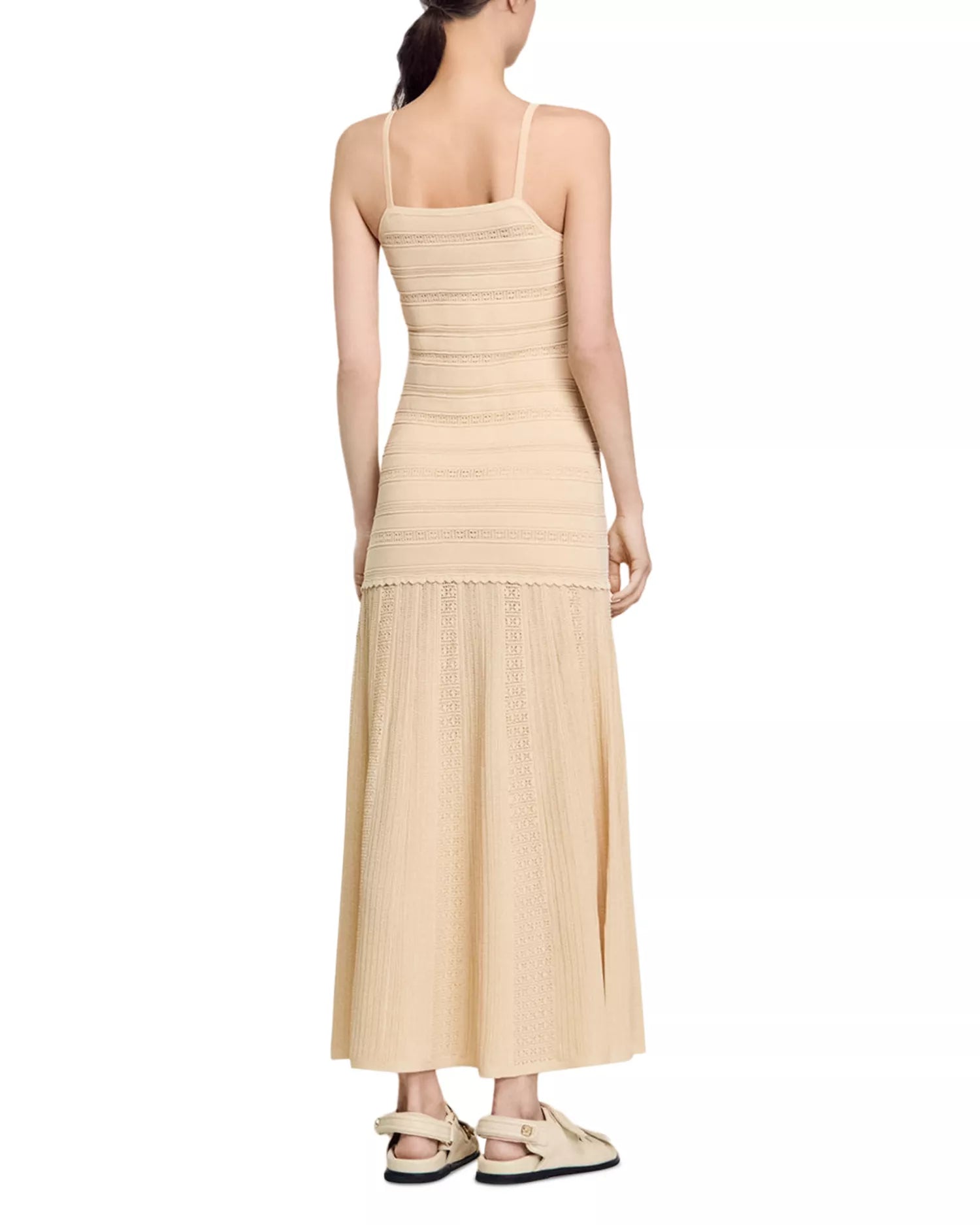 Elegant Nude Crochet Knit Maxi Dress for Women