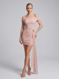 Blush Ruched Off-Shoulder Mini Dress