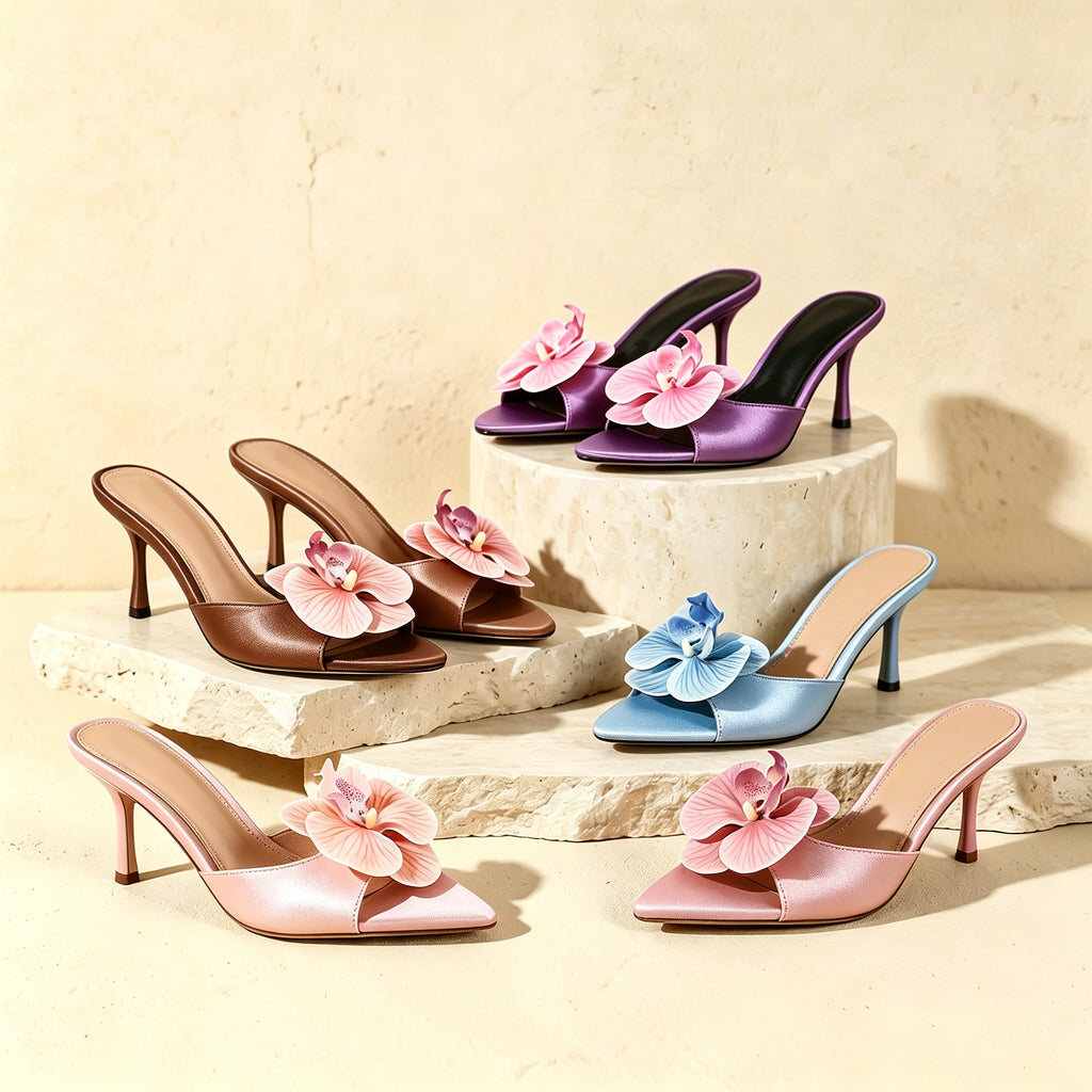 Elegant Floral Open Toe Stiletto Sandals