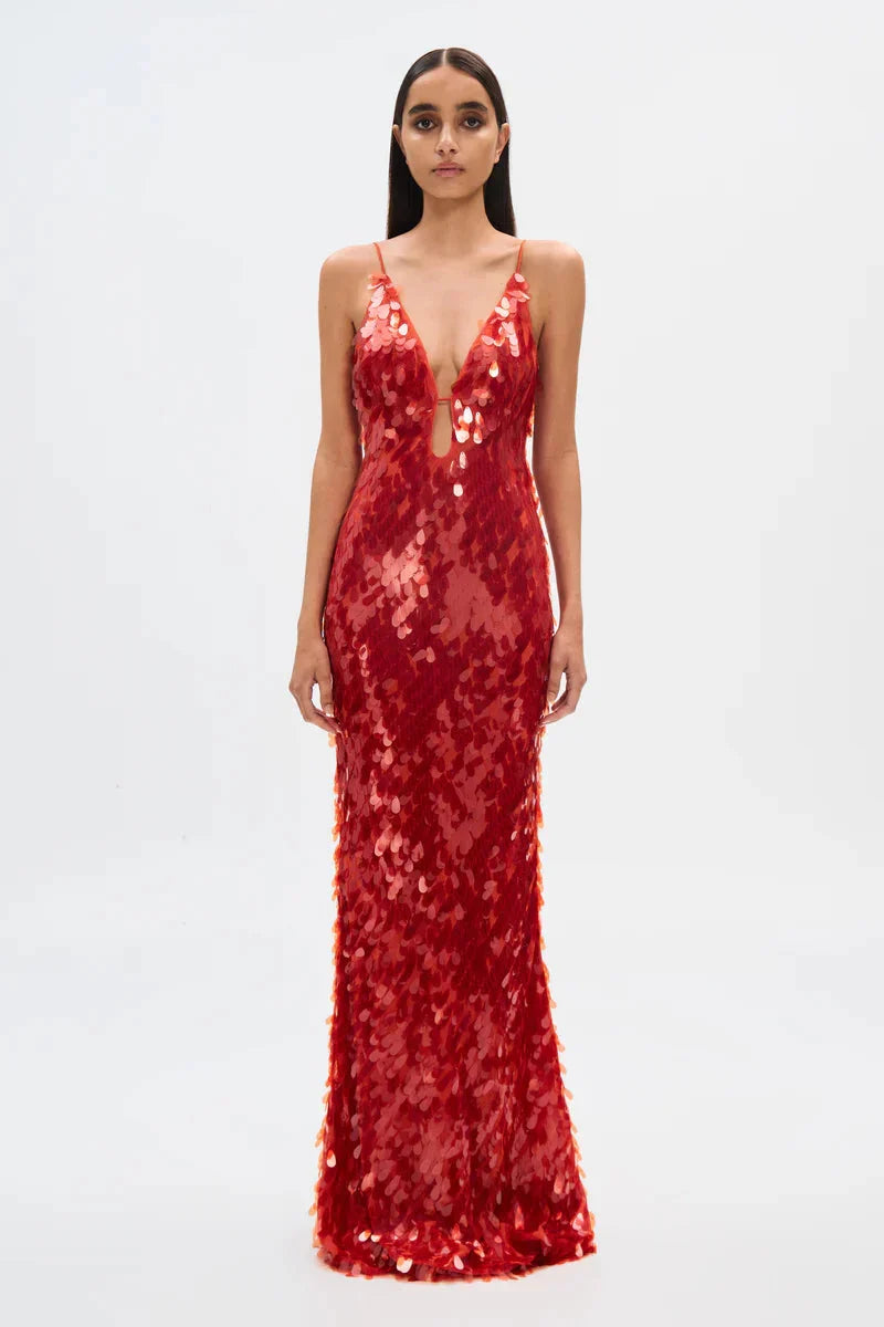 Red Sequin Maxi Dress