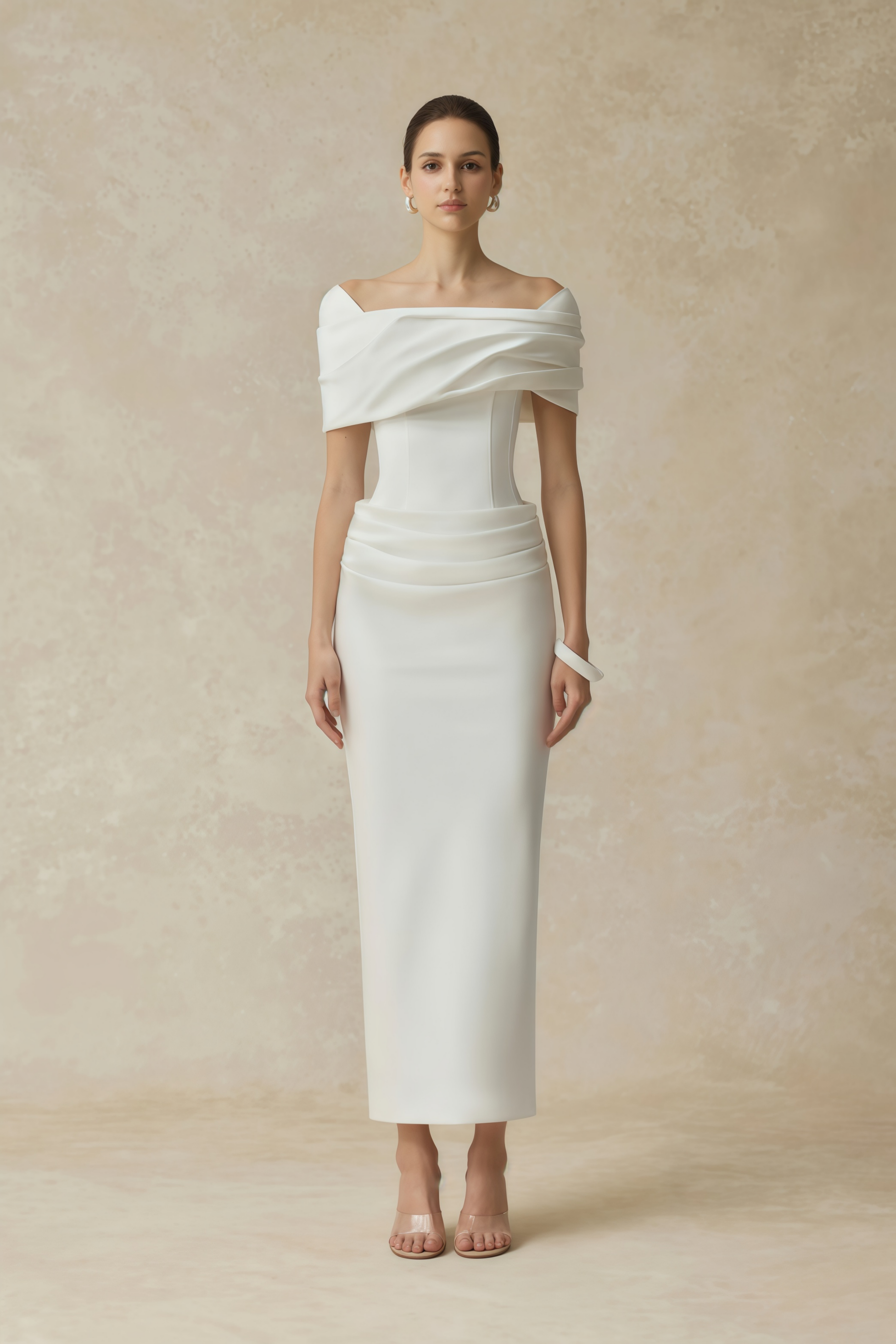 Solara White Draped Midi Dress