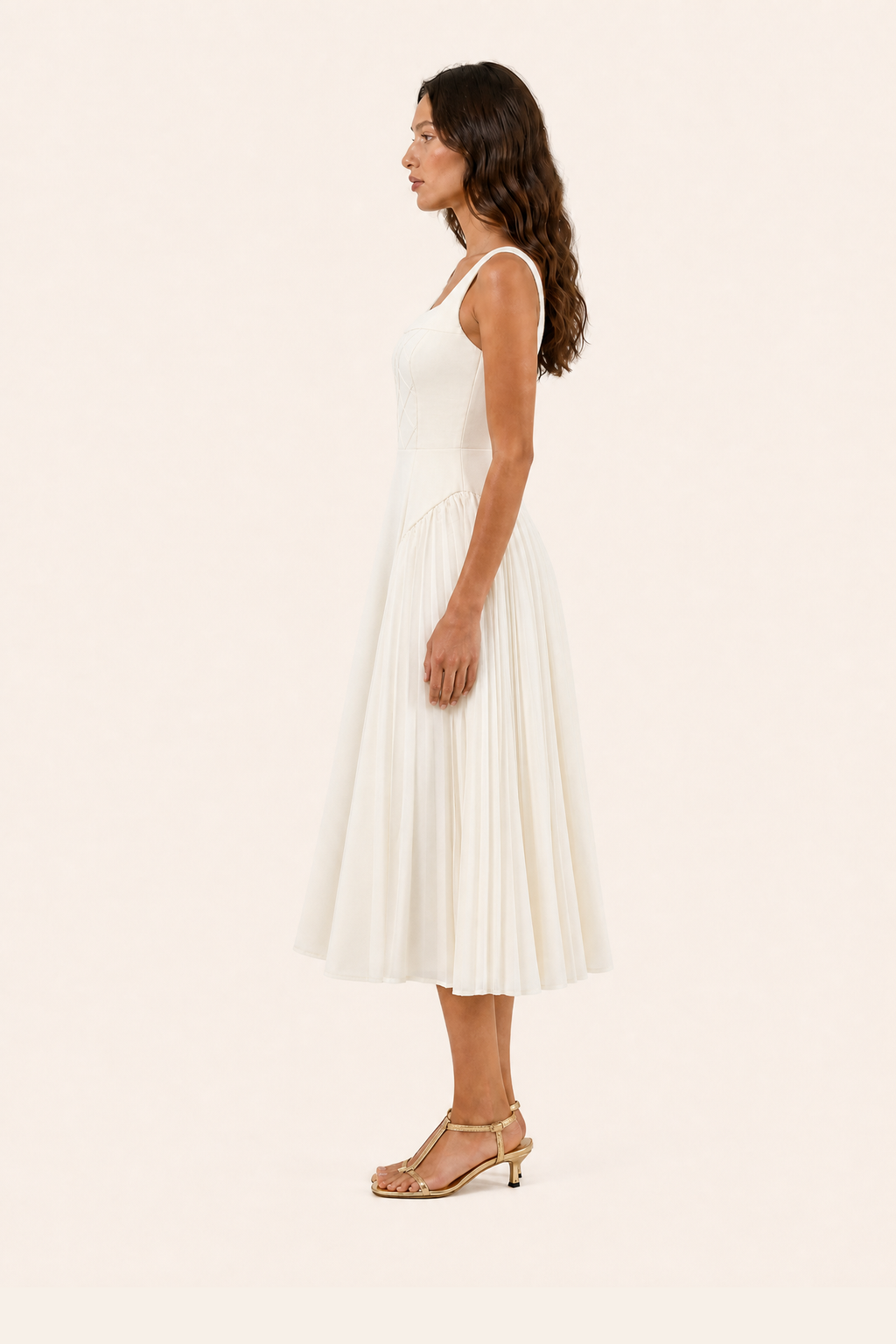 Elegant Ivory Pleated Maxi Dress
