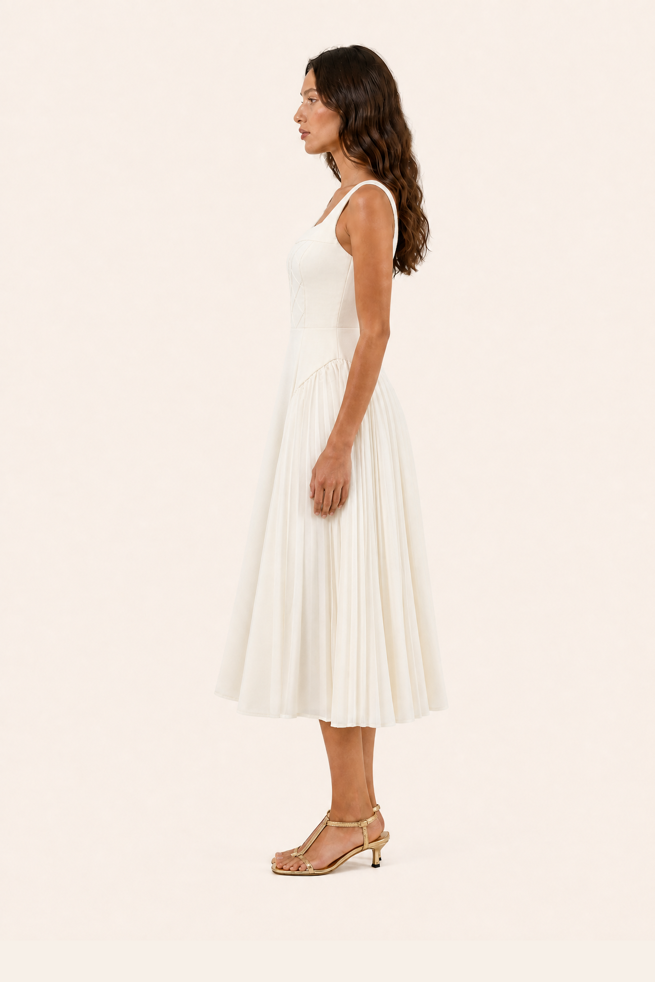 Elegant Ivory Pleated Maxi Dress