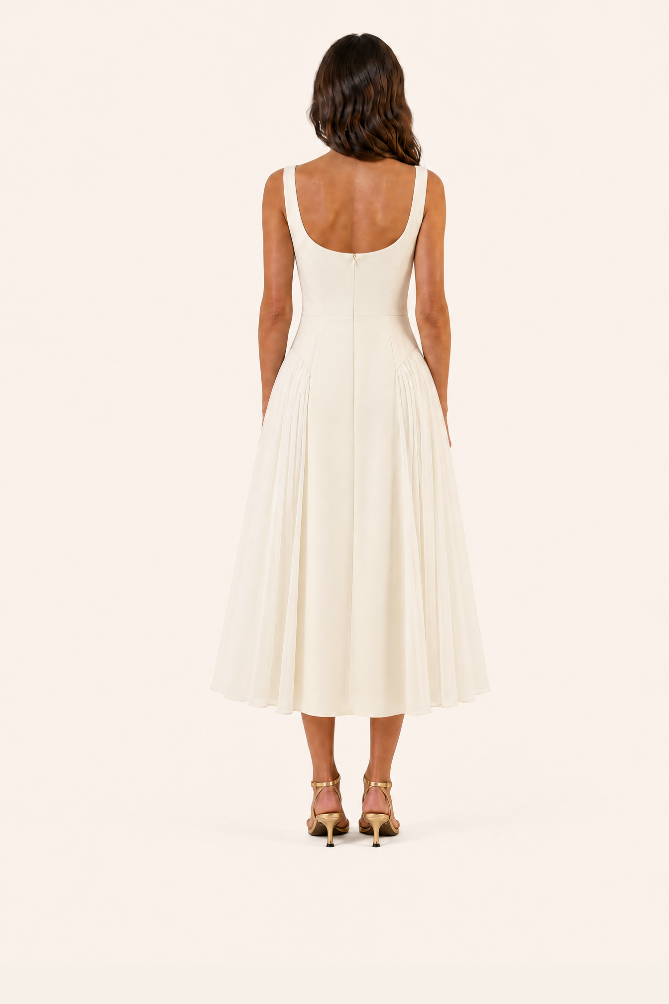 Elegant Ivory Pleated Maxi Dress