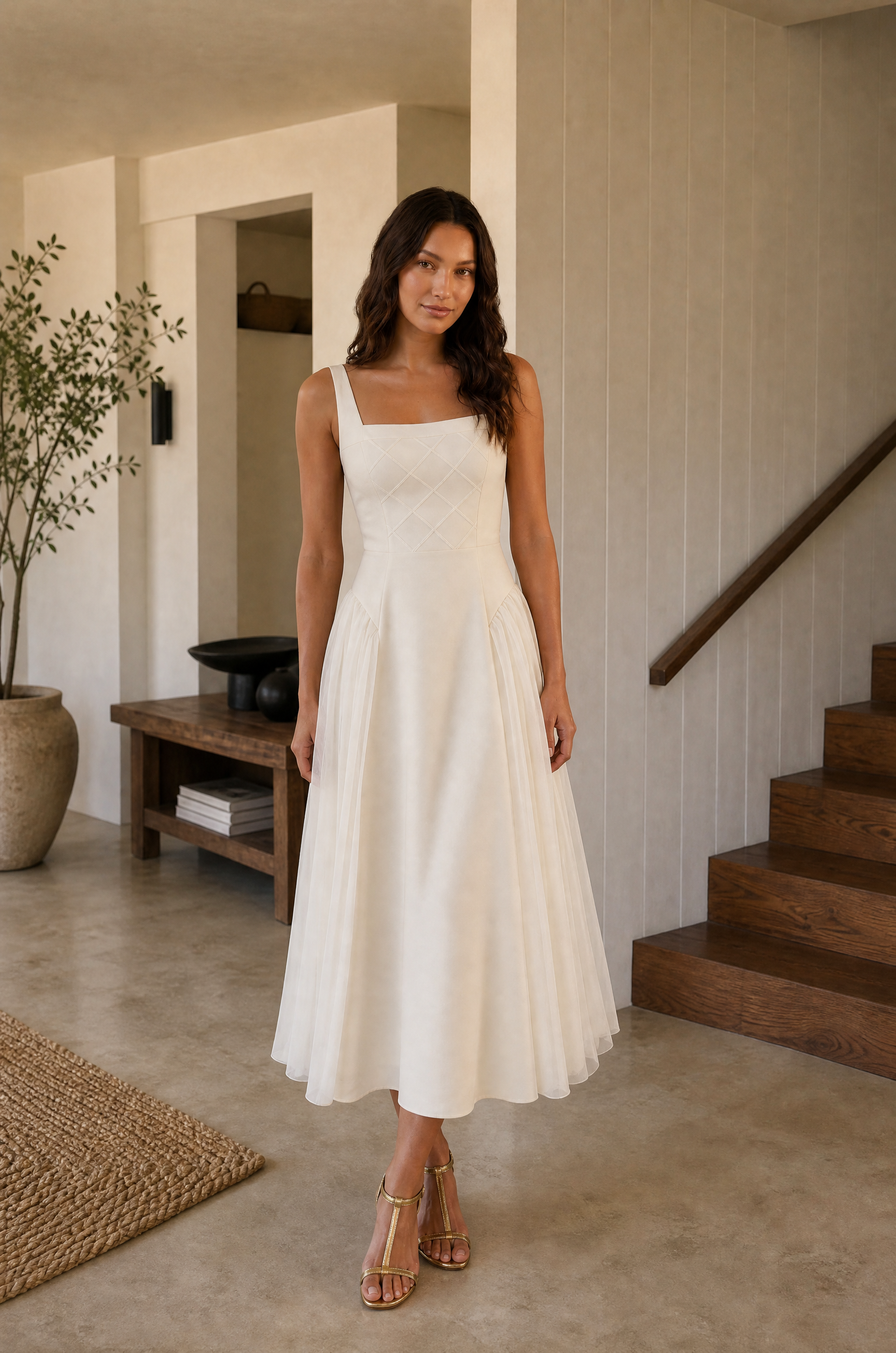 Elegant Ivory Pleated Maxi Dress