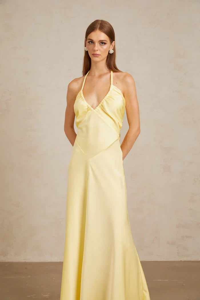 Yellow Satin Maxi Dress