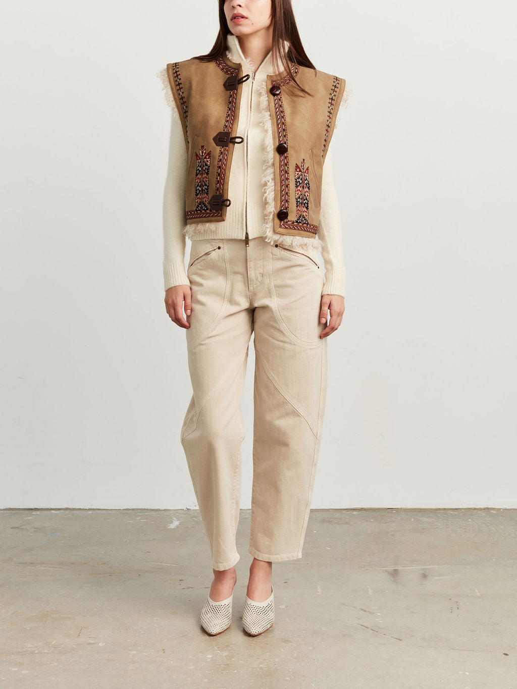 Embroidered Suede Fur Vest