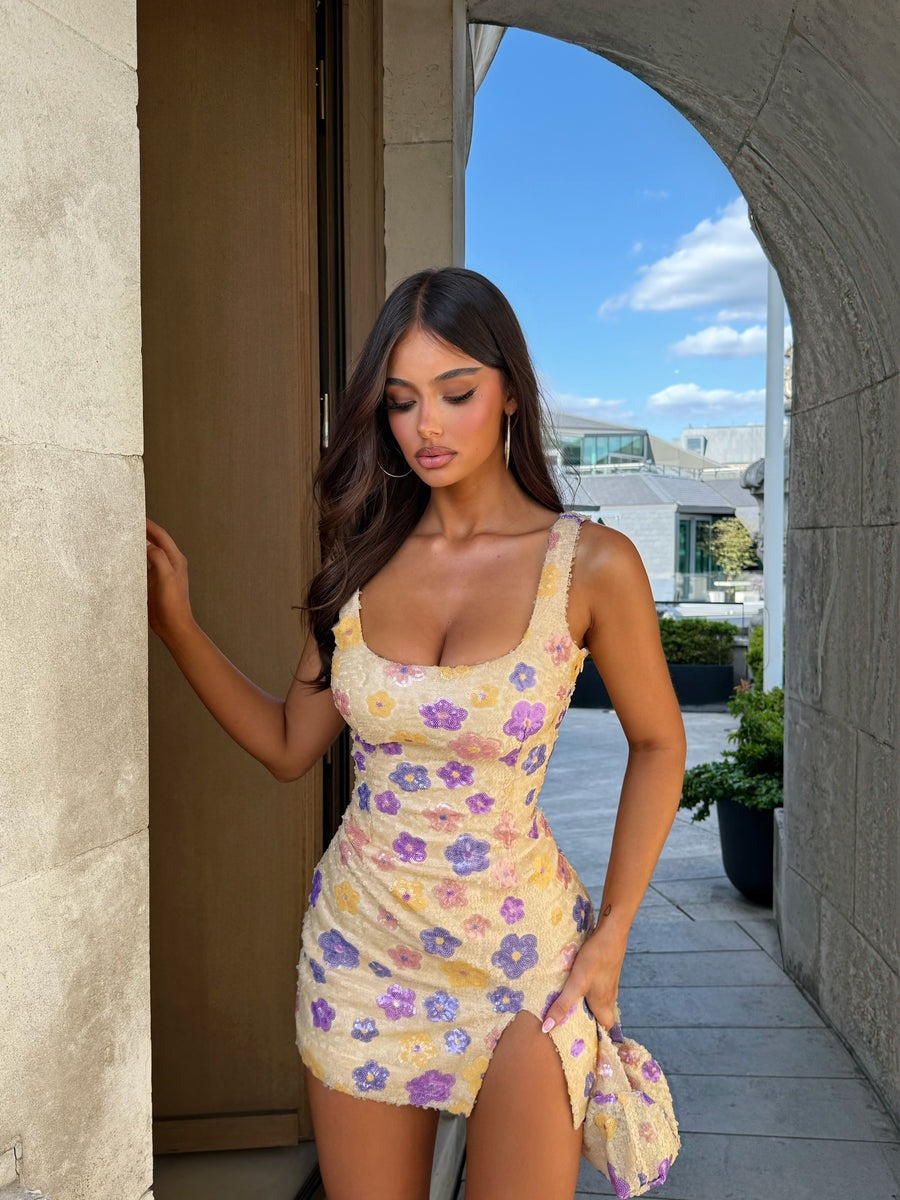 Aria Mini Dress - Yellow Flower