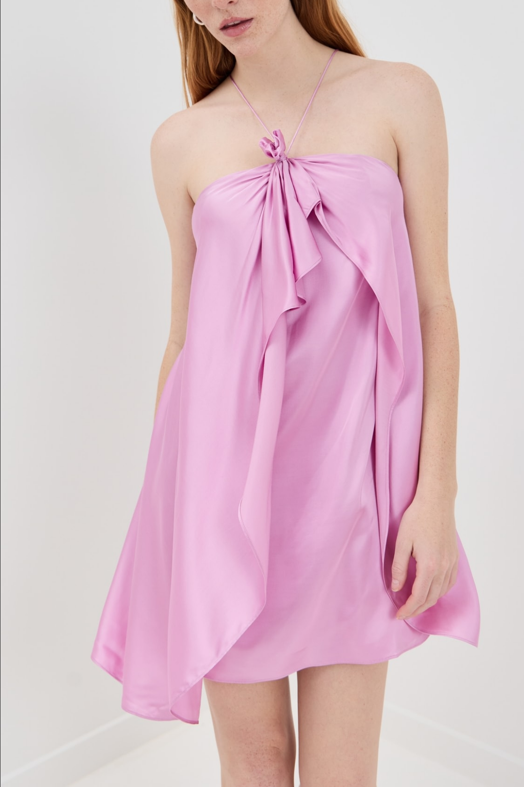 Pink Satin Halter Mini Dress for Women