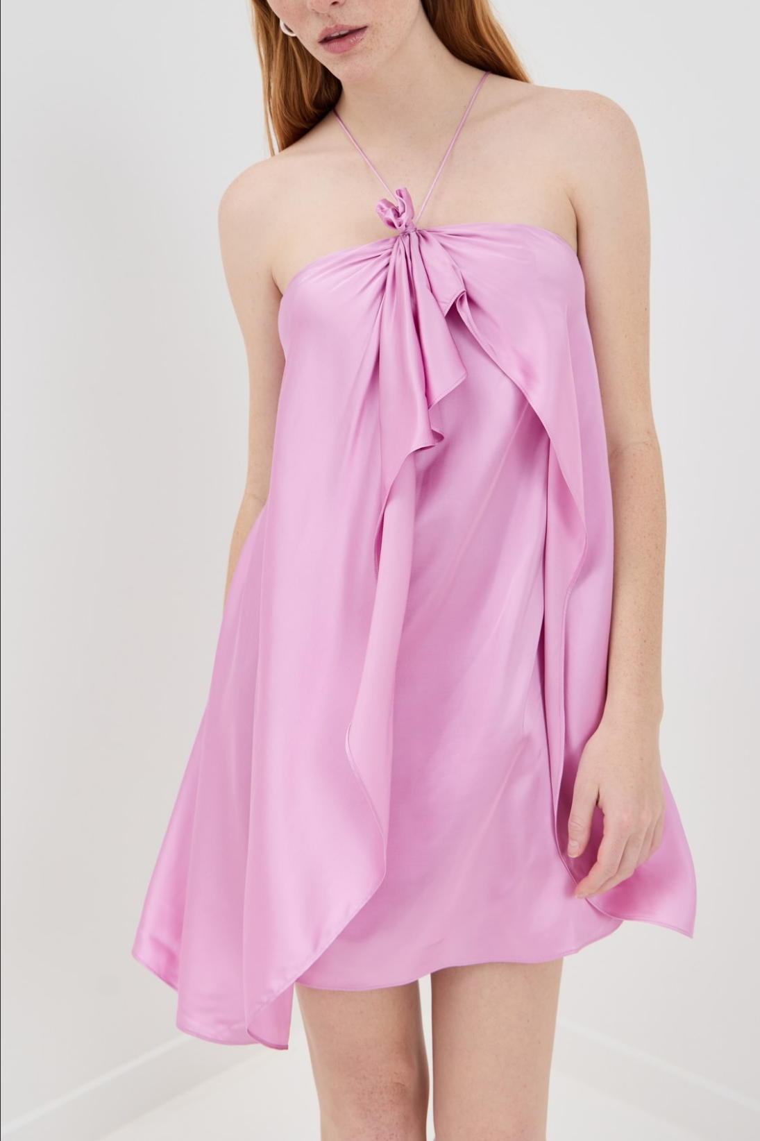 Pink Satin Halter Mini Dress for Women