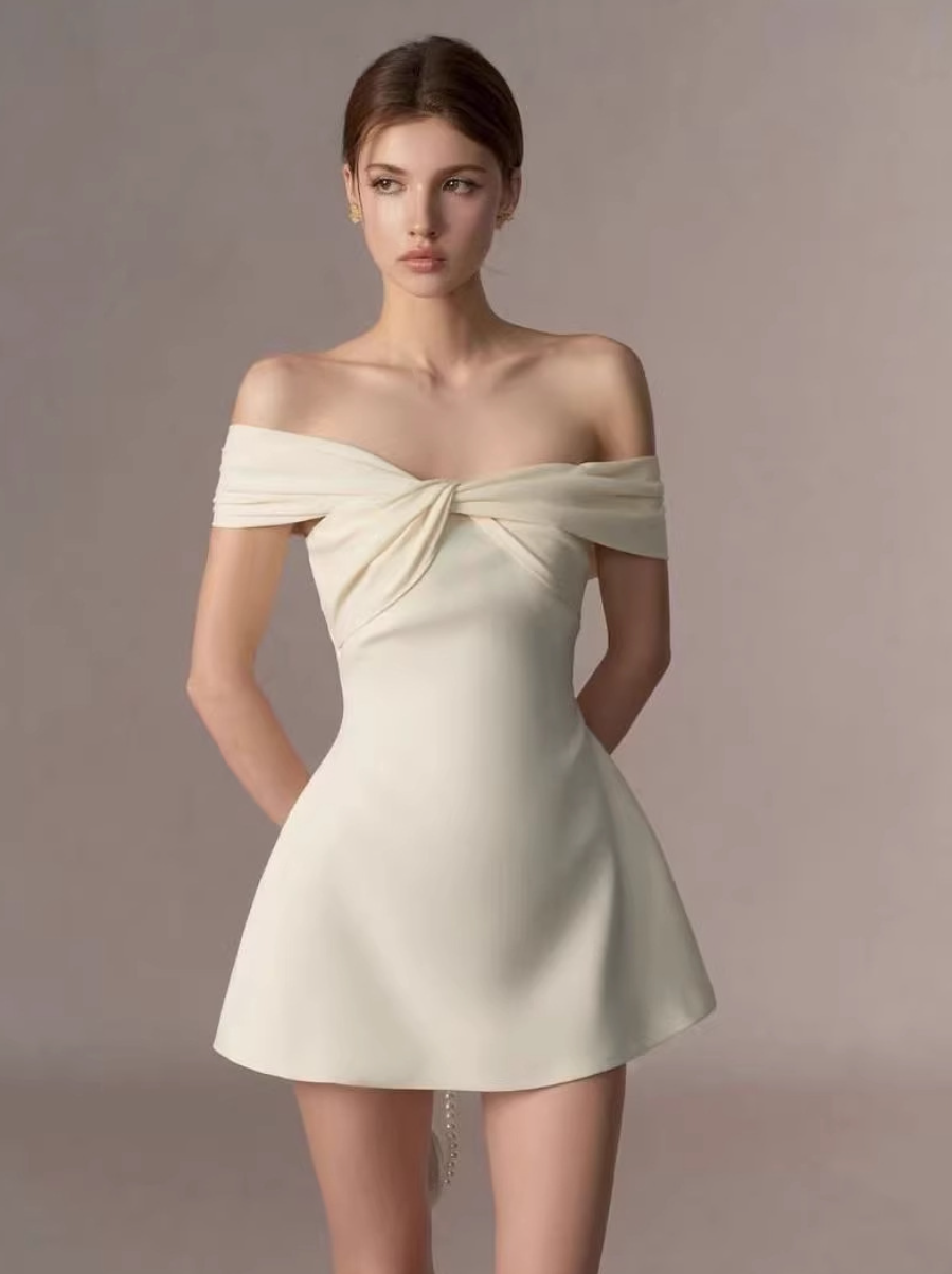 Ivory Off-Shoulder Mini Dress