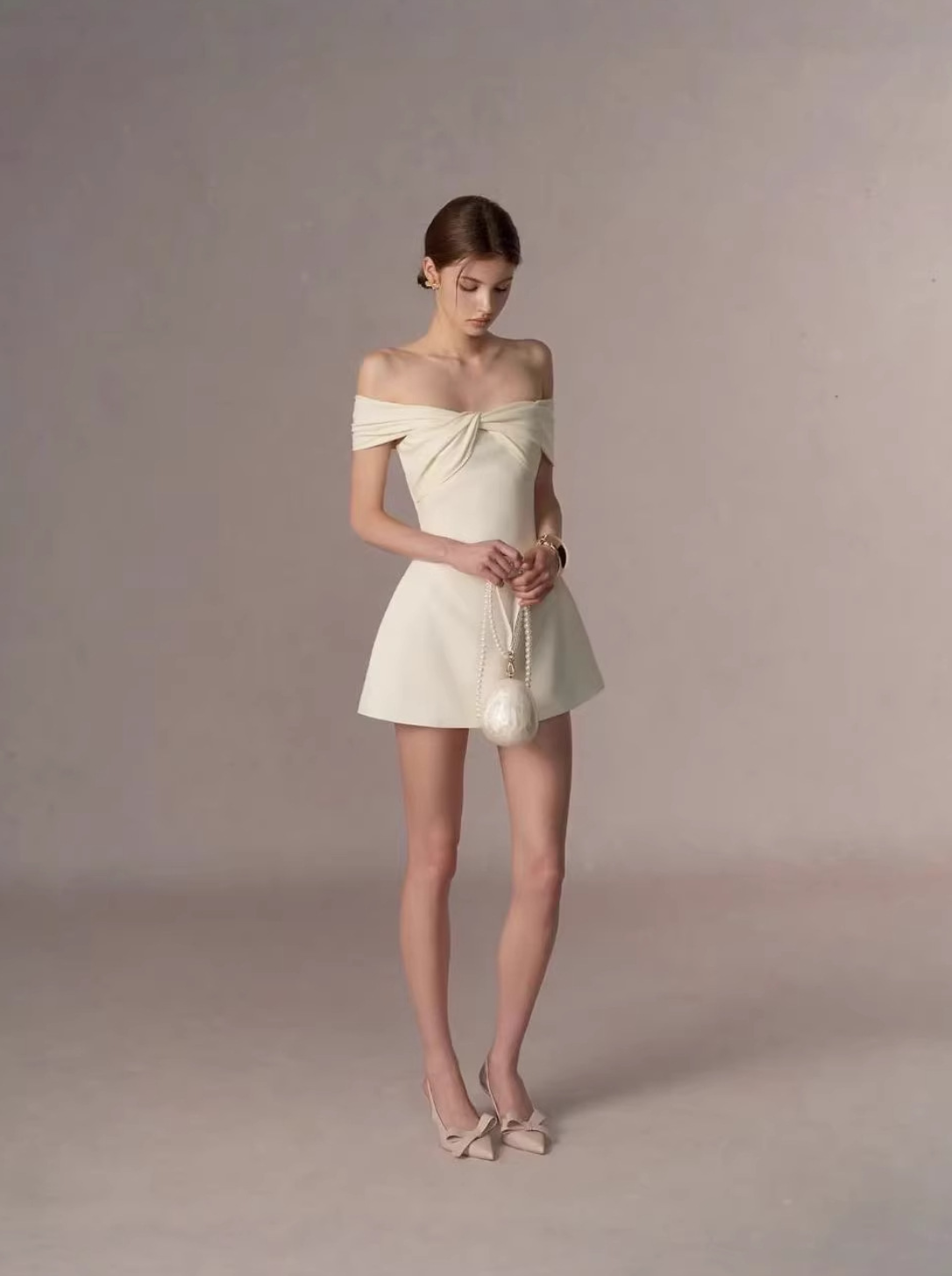 Ivory Off-Shoulder Mini Dress