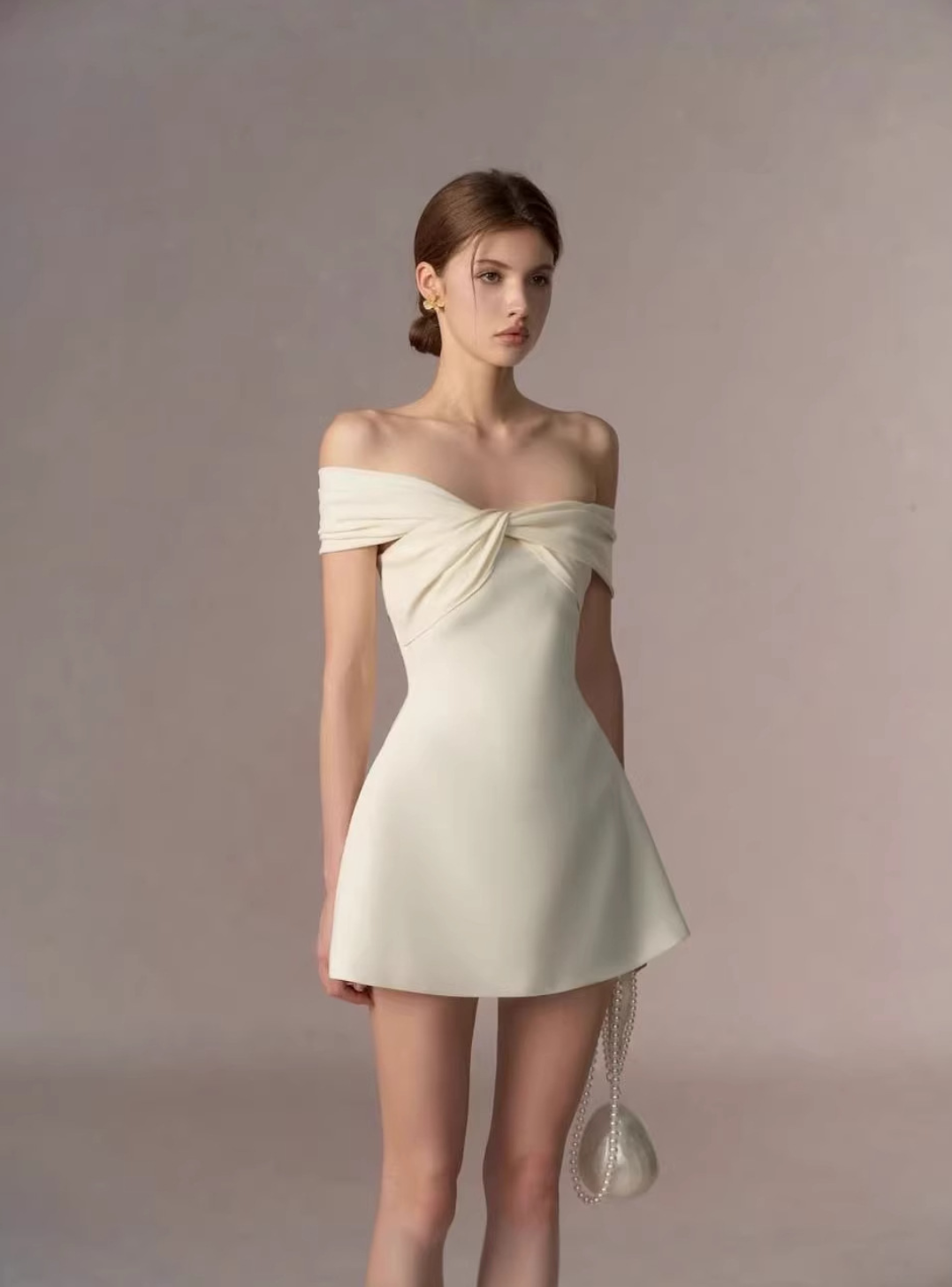 Ivory Off-Shoulder Mini Dress – PRAIRLY