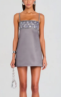 Silver Grey Sequin Embellished Square Neck Mini Dress