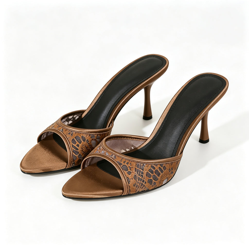 Python Lace Stiletto Heel Sandals