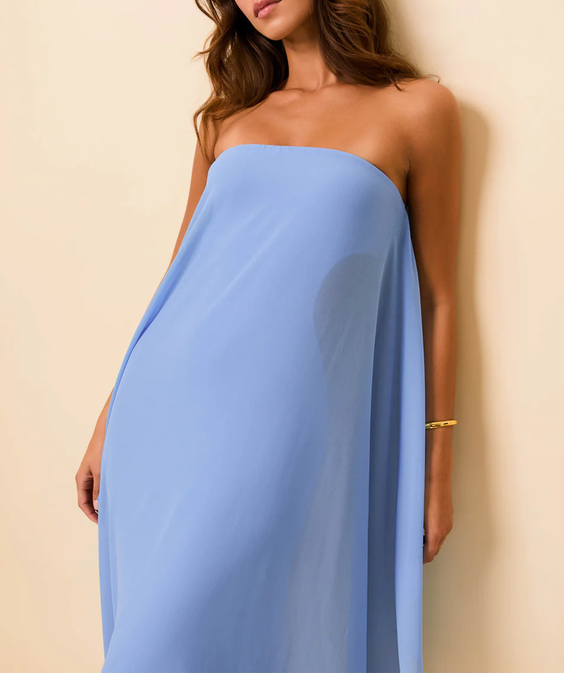 Sky Blue Strapless Chiffon Maxi Dress