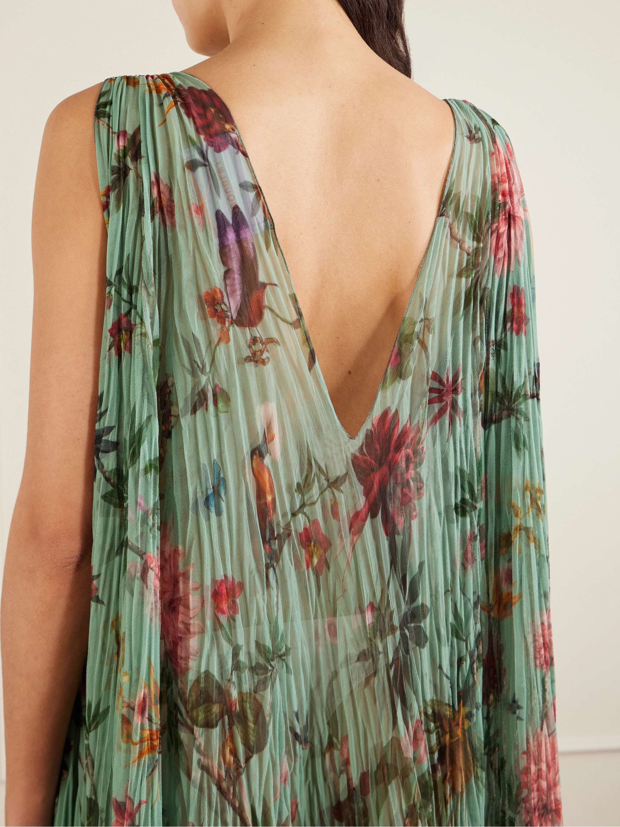 Twirling Floral-Print Plissé-Chiffon Maxi Dress