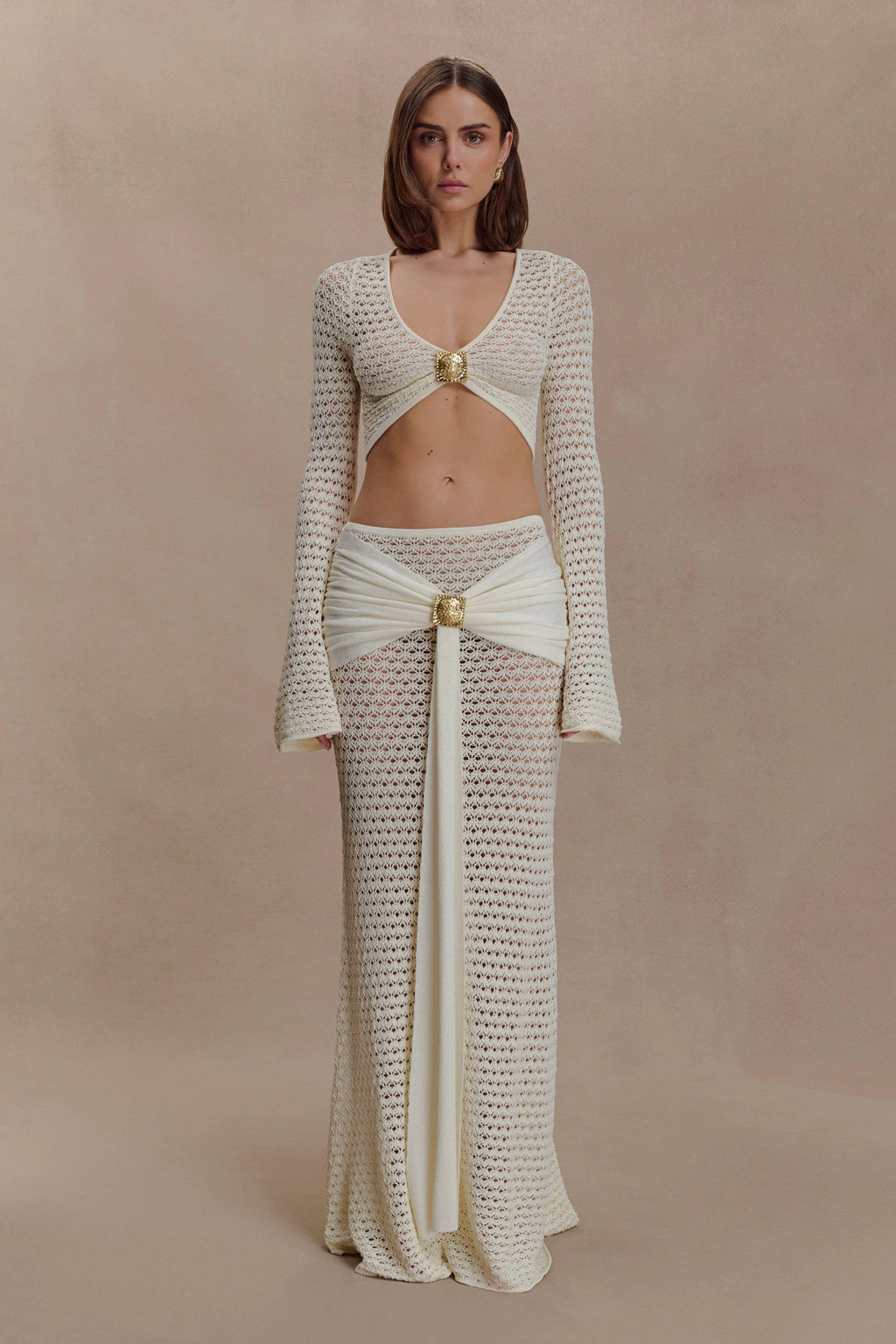 Ivory Mesh Whisper Maxi Skirt