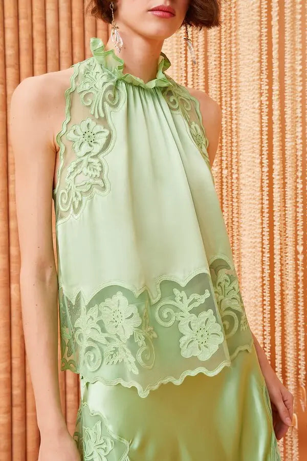 Lace patchwork satin