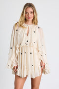 Beige Swiss Dot Cape Sleeve Layered Mini Dress