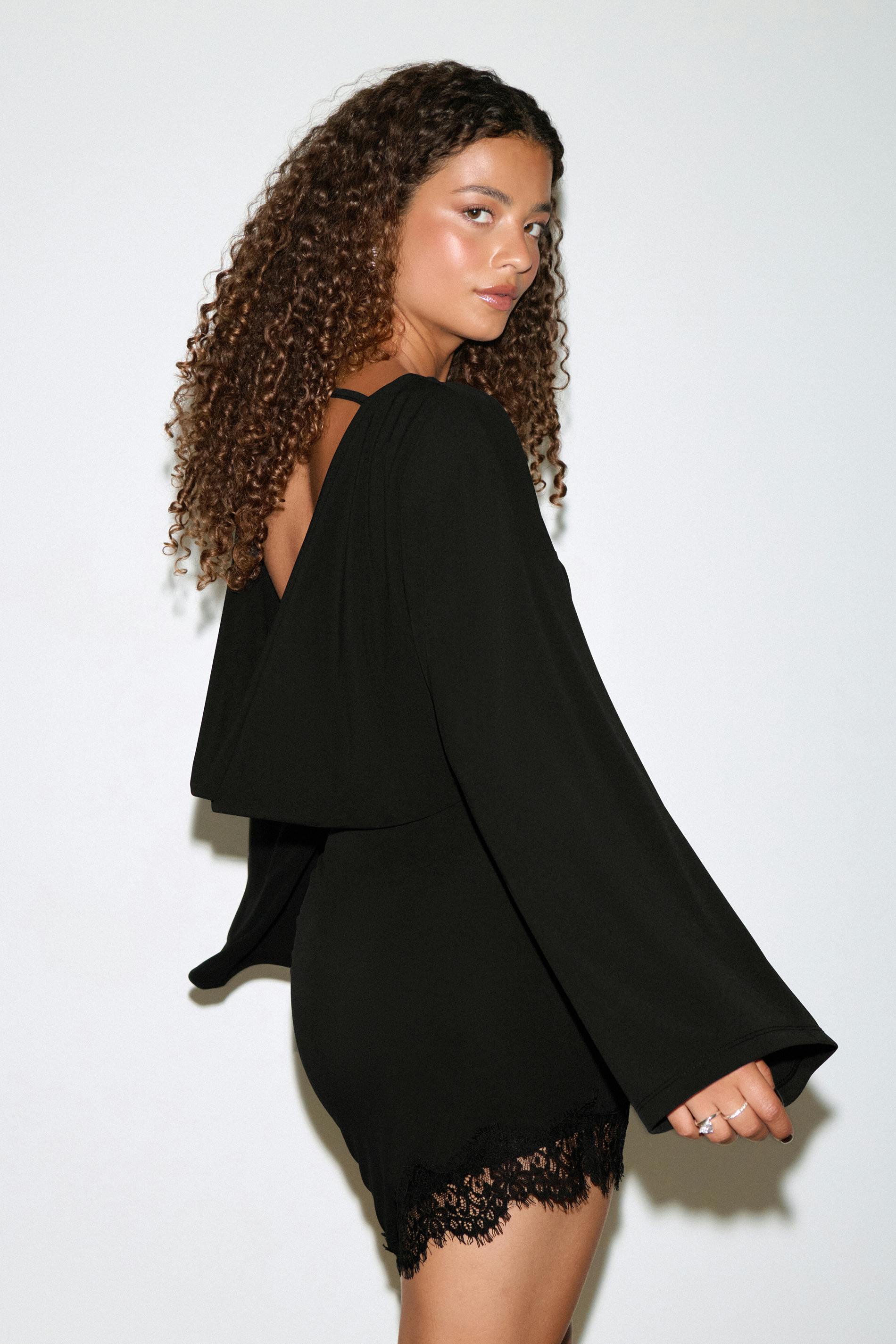 Asymmetric lace mini dress