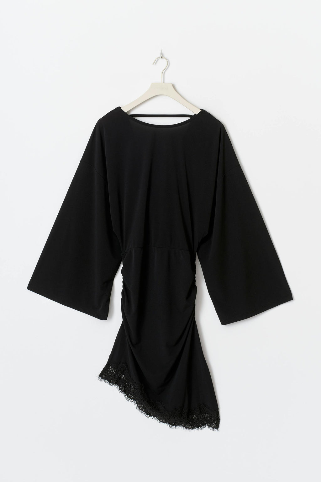 Asymmetric lace mini dress