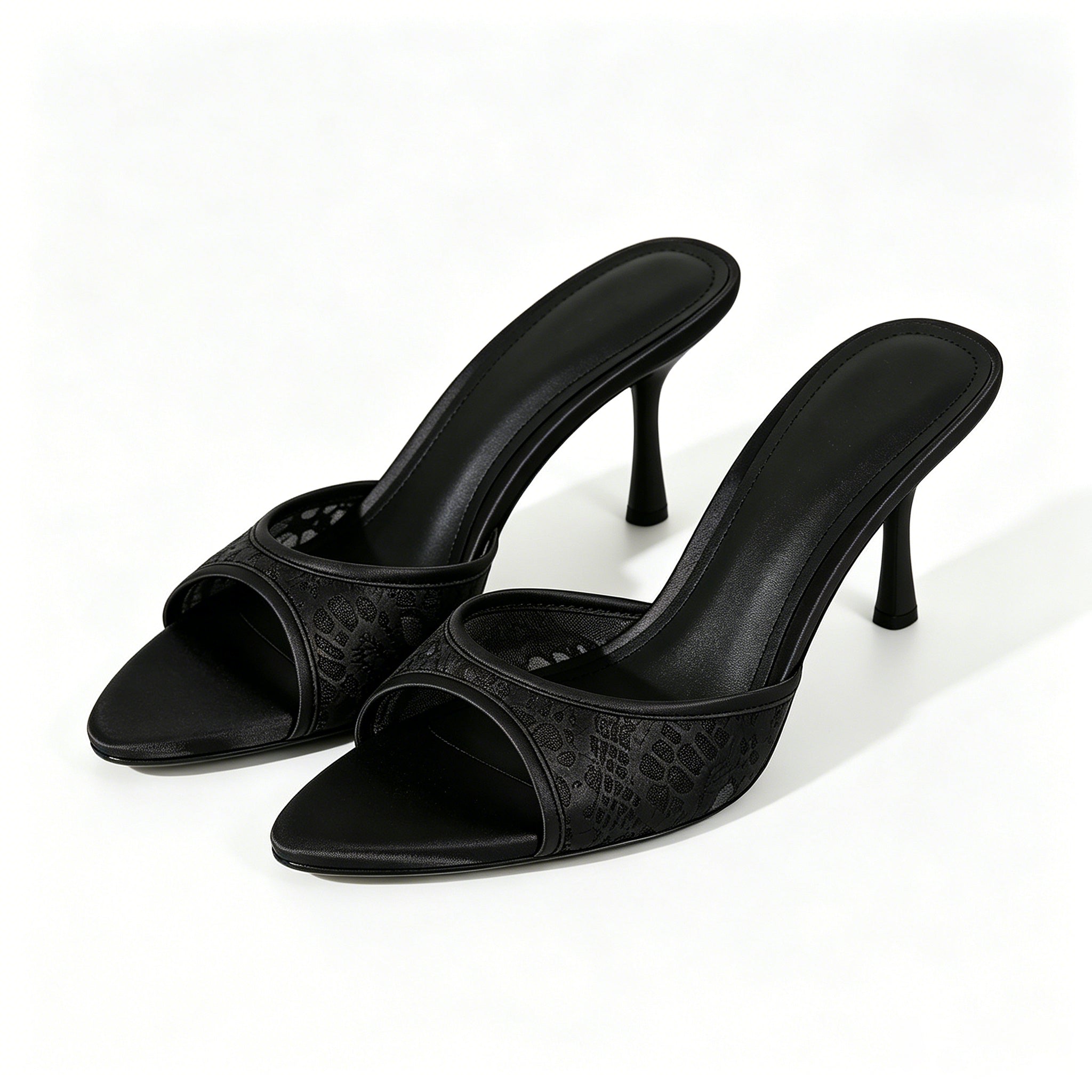 Python Lace Stiletto Heel Sandals