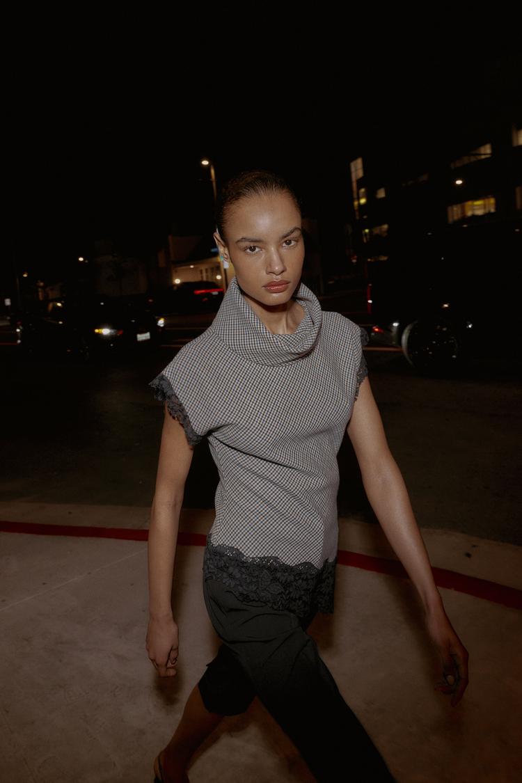 Houndstooth Lace Top