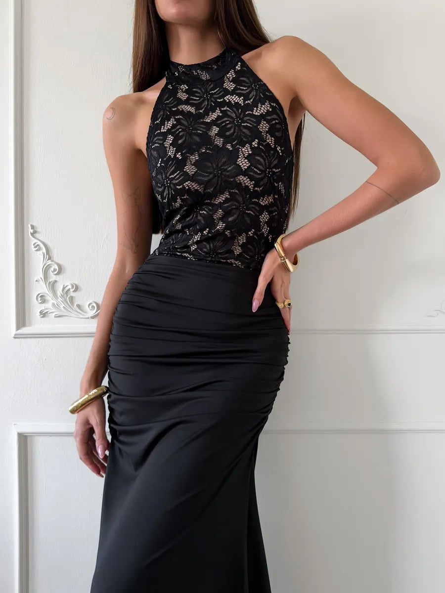 Noir Lace Siren Satin Gown