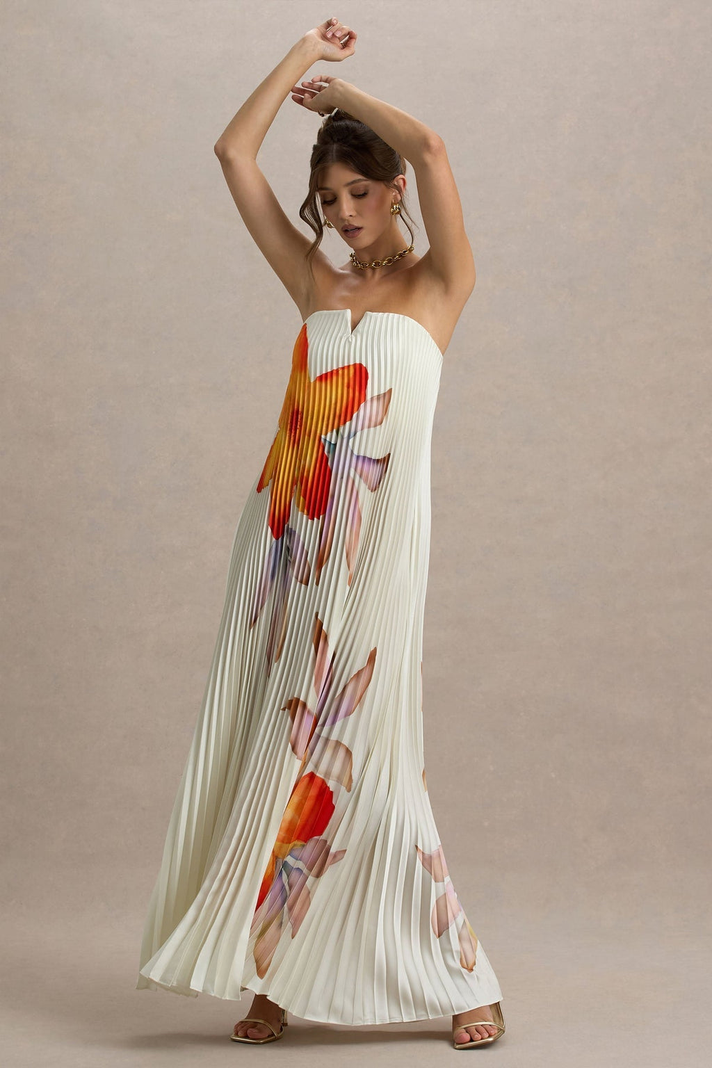Orange Flower Sweetheart Maxi Dress