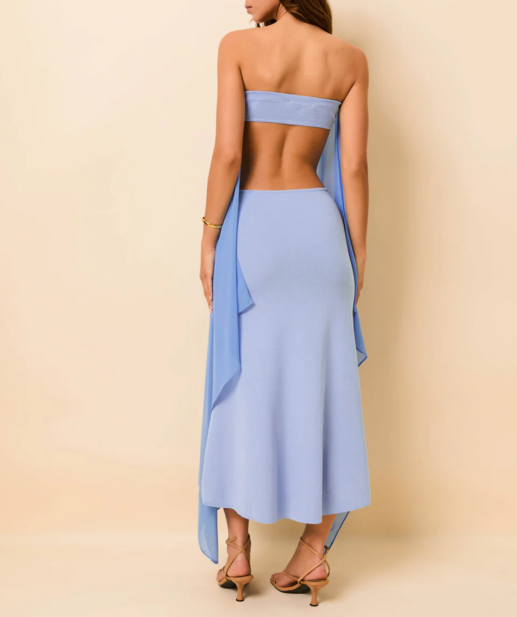 Sky Blue Strapless Chiffon Maxi Dress