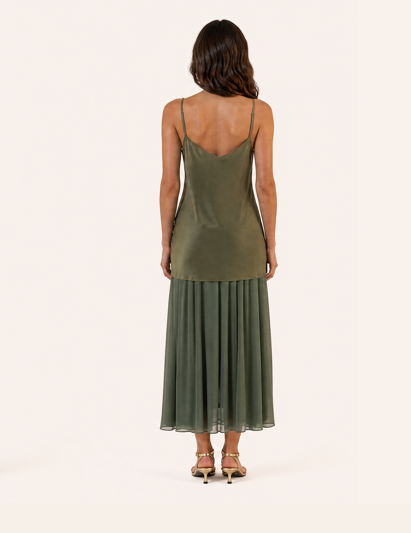 Olive Green Satin Slip Maxi Dress