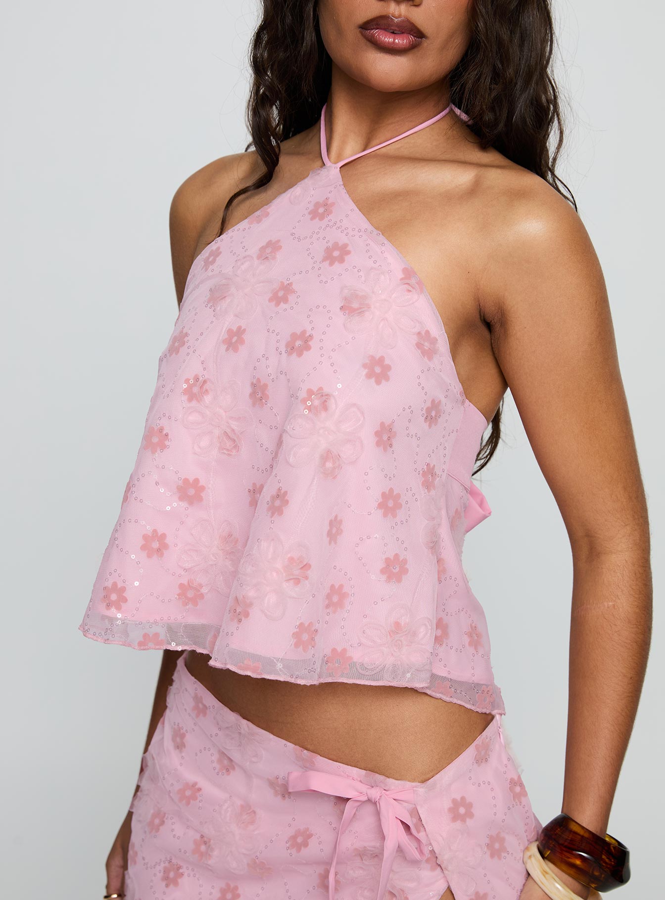 Pink Floral Print Tie-Up Set