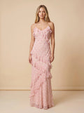 Blush Enchanted Ruffle Chiffon Maxi Dress - Moonlit Petal Edition