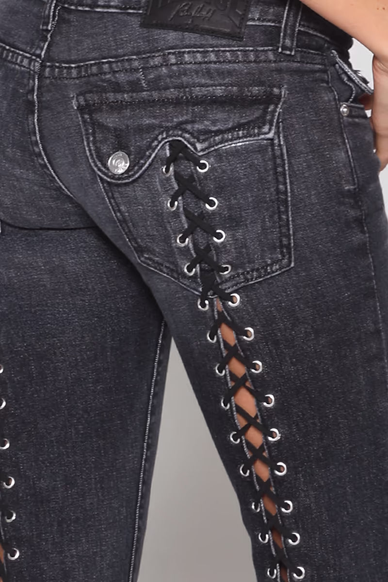 Midnight Tie-Back Flare Jeans