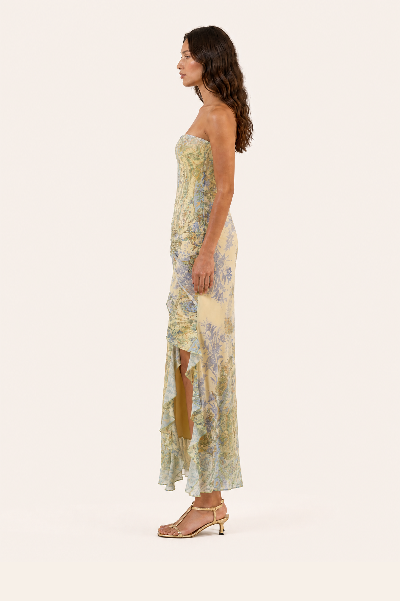 Elegant Printed Ruffle Maxi Dress