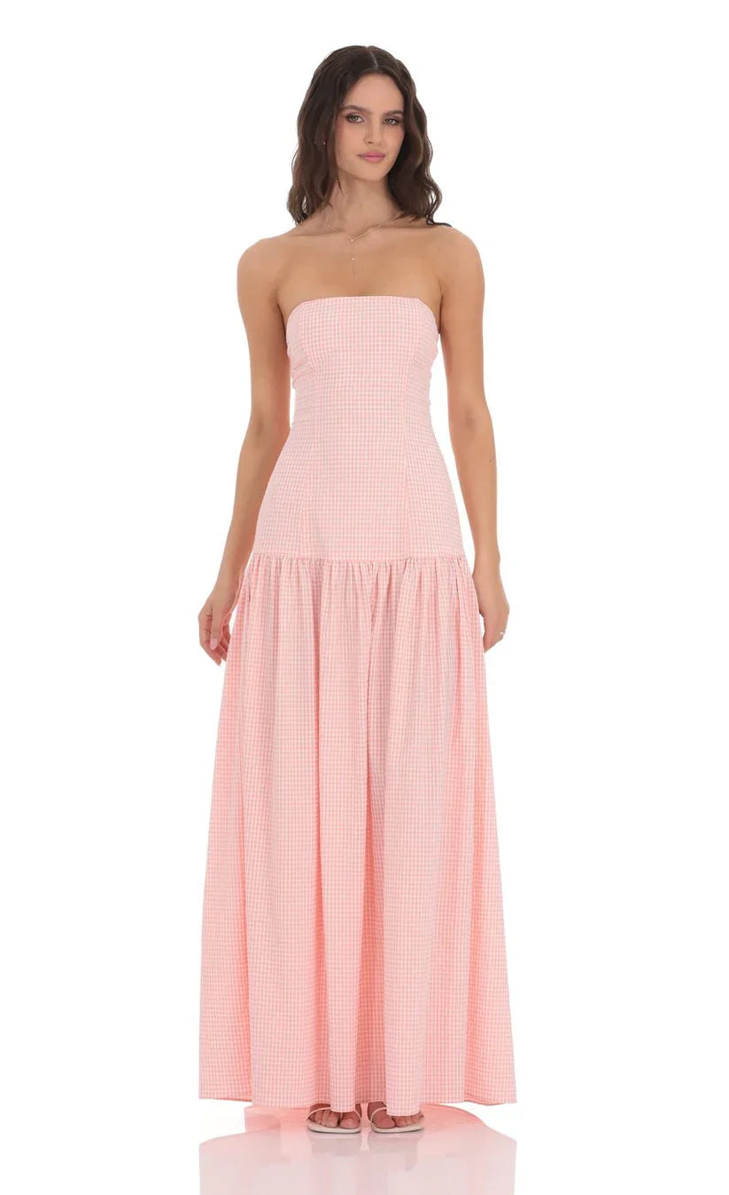 Roselle Plaid Bustier Maxi Dress