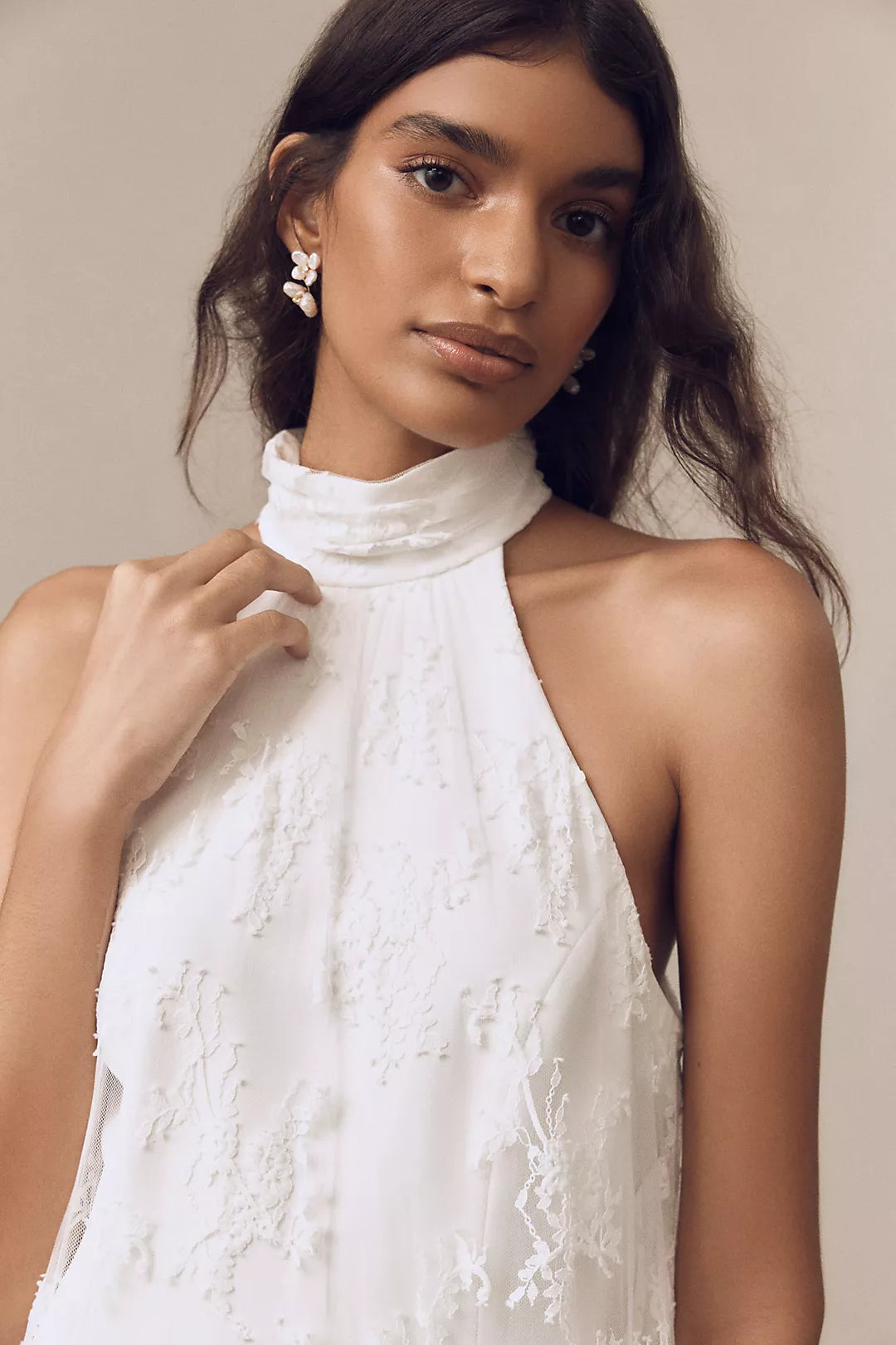 Lace Halter Ruffle Peekaboo Maxi Dress