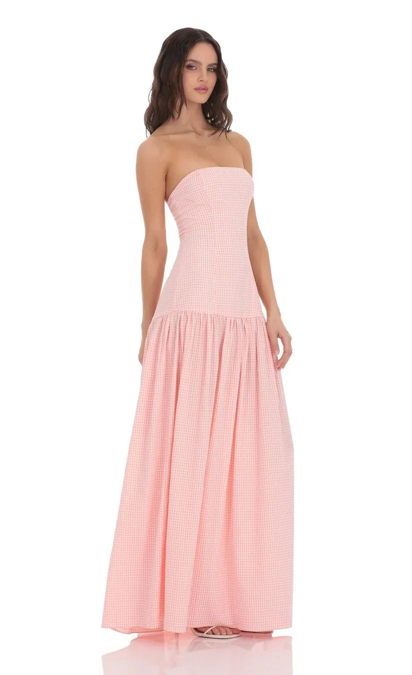 Roselle Plaid Bustier Maxi Dress
